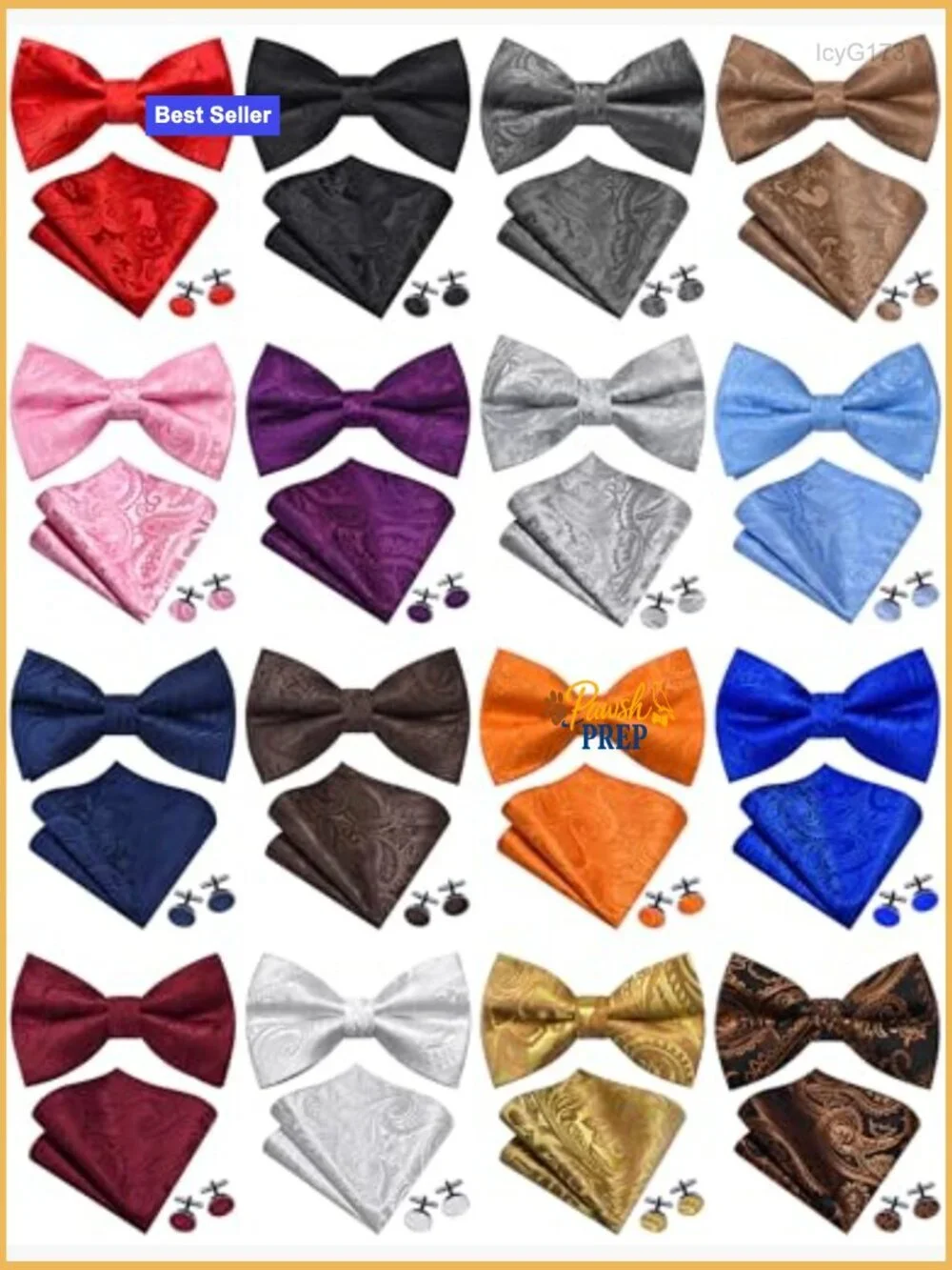 Silk Blend Pre-Tied Bow Tie Set with Pocket Square and Cufflinks
